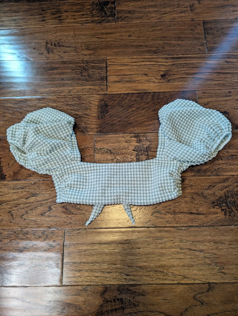 Abercrombie & Fitch Green Gingham Puff Sleeve Bikini Top Size XS - Picture 2 of 6